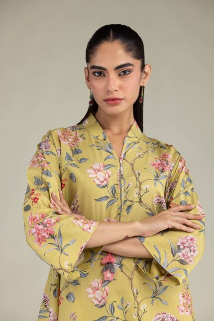 Floral V-Neck Kurta - View 2