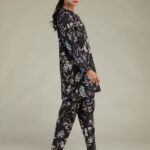 Black Floral Kurta - View 1