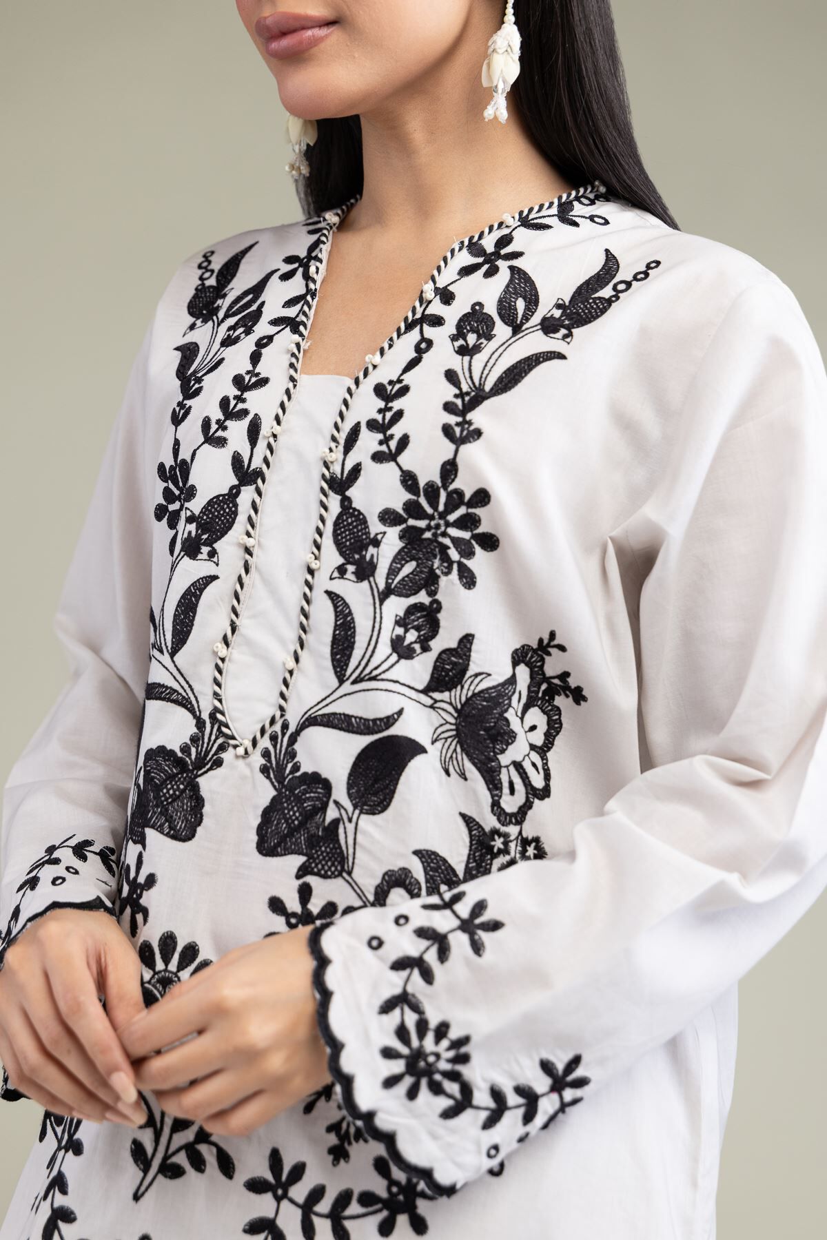 Floral V-Neck Kurta-1 Floral V-Neck Kurta - View 1