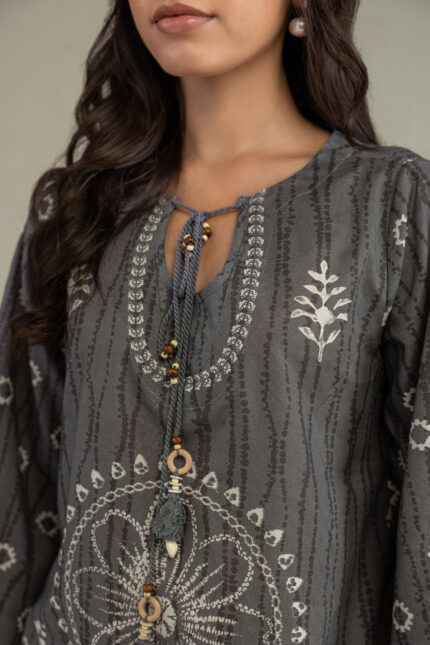 Gray Cotton Kurta - View 1