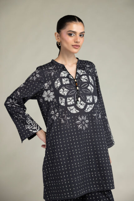 Printed V-Neck Kurta - View 2