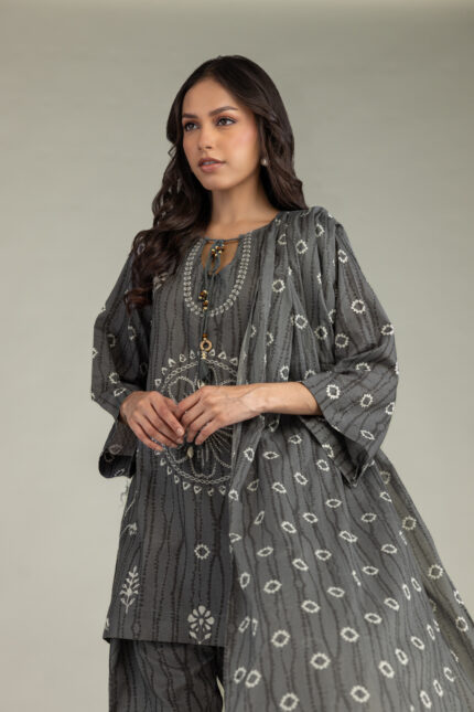 Gray Printed Dupatta - View 1