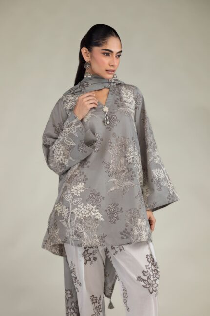 Gray Floral Pants - View 2