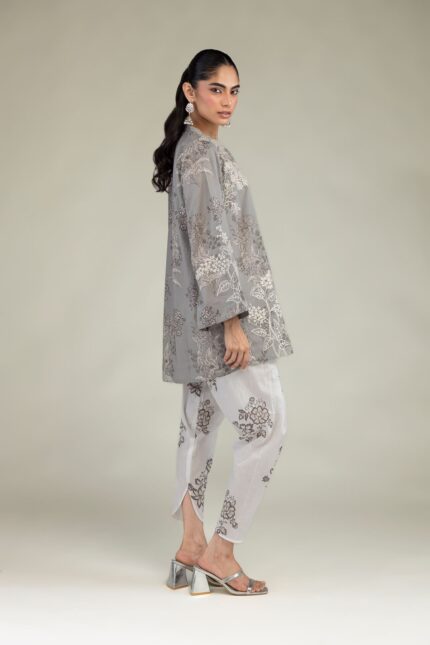 Gray Floral Pants - View 1