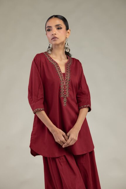 V-Neck Cotton Kurta - View 1
