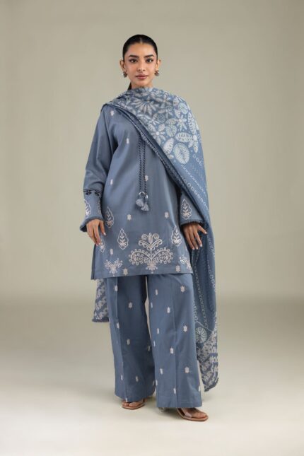Blue Embroidered Pants - View 2