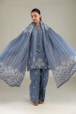 Blue Embroidered Pants - View 1