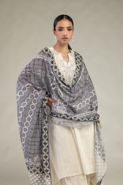 Gray Lawn Dupatta - View 1