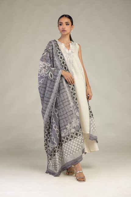 Gray Lawn Dupatta - View 2