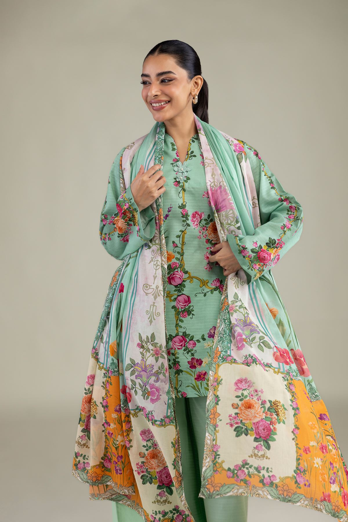 1-26-229-C-B1-VG_MULTI-1 Lawn Floral Dupatta - View 1