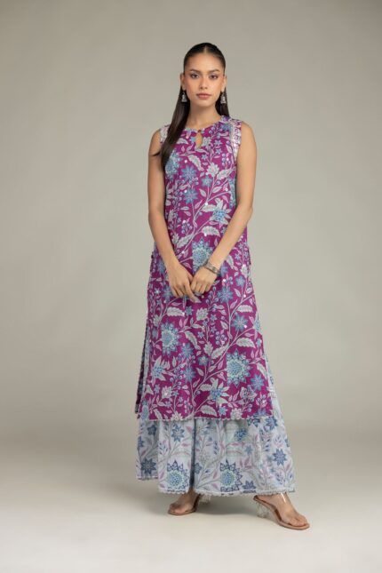 Floral Sleeveless Kurta - View 1