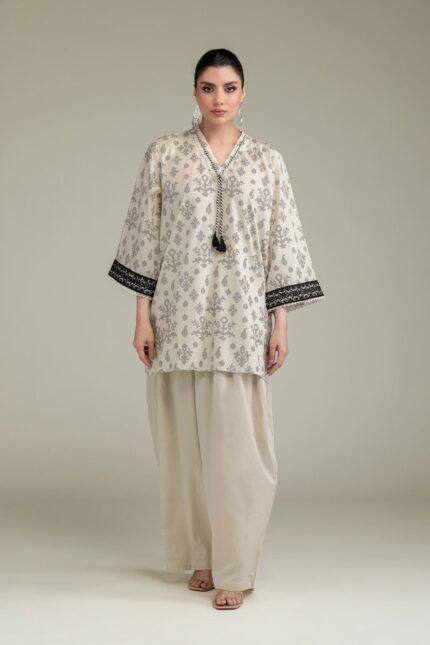 Lawn V-Neck Kurta - View 1