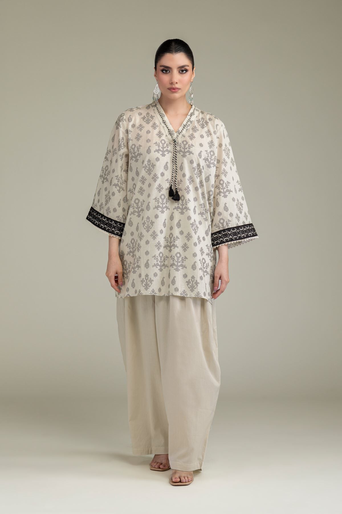 Lawn V-Neck Kurta-1 Lawn V-Neck Kurta - View 1
