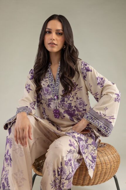 Floral V-Neck Kurta - View 1