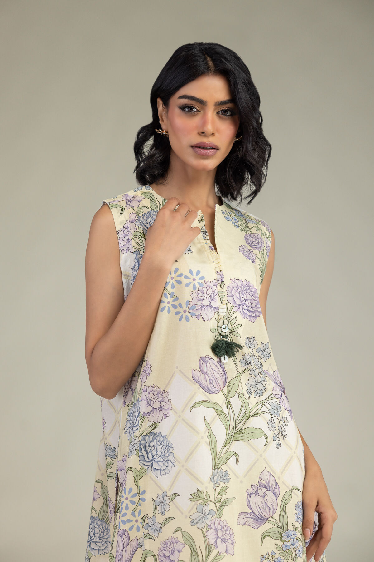 Floral Sleeveless Kurta-1 Floral Sleeveless Kurta - View 1