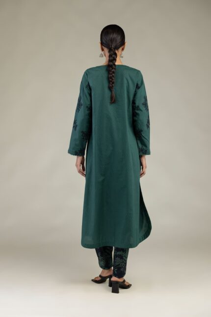 Green Longline Kurta - View 1