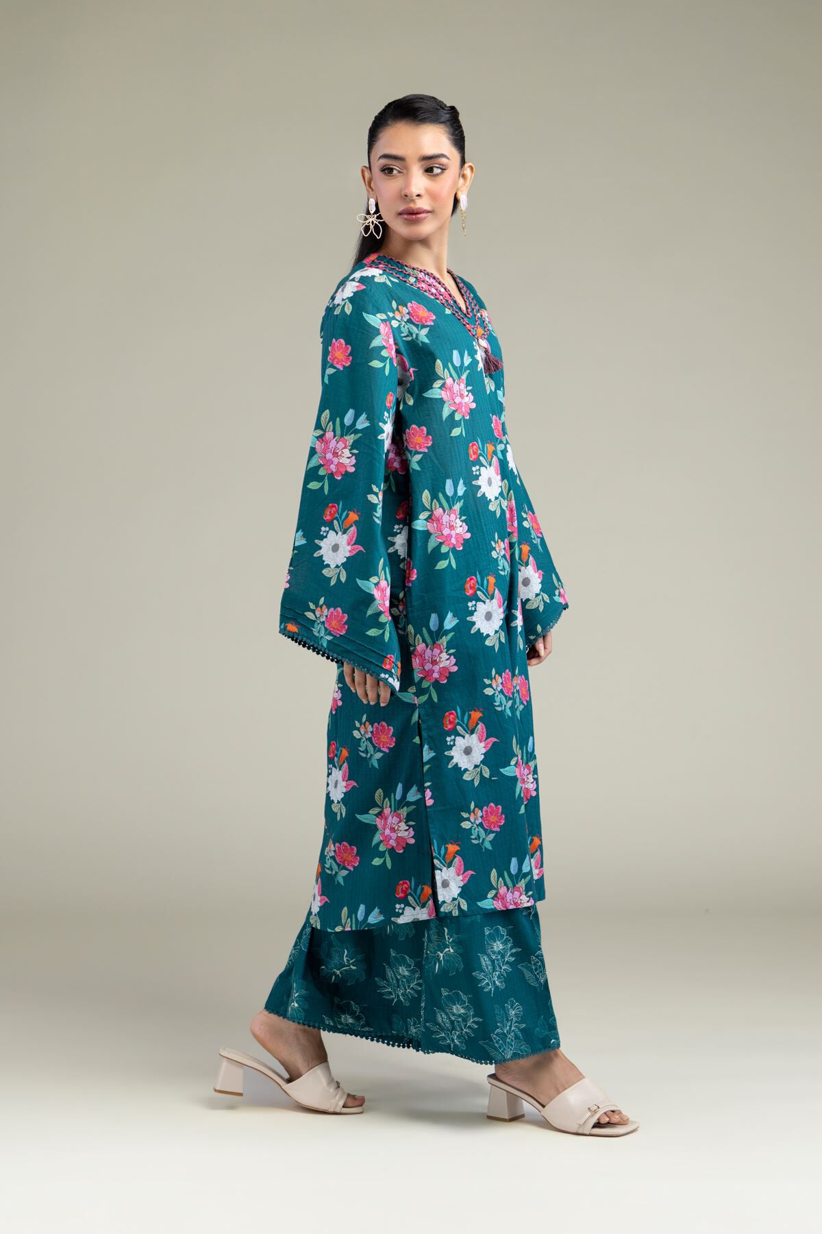 Floral Teal Pants-1 Floral Teal Pants - View 1