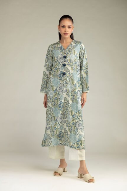 Floral V-Neck Kurta - View 1