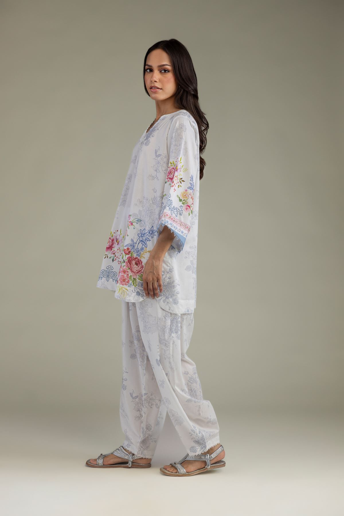 Floral Cambric Kurta-1 Floral Cambric Kurta - View 1