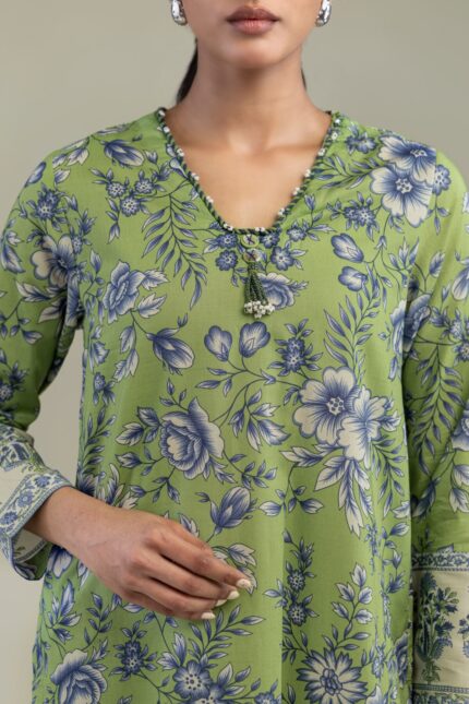 Floral Green Kurta - View 2