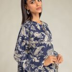 Floral Navy Kurta - View 1