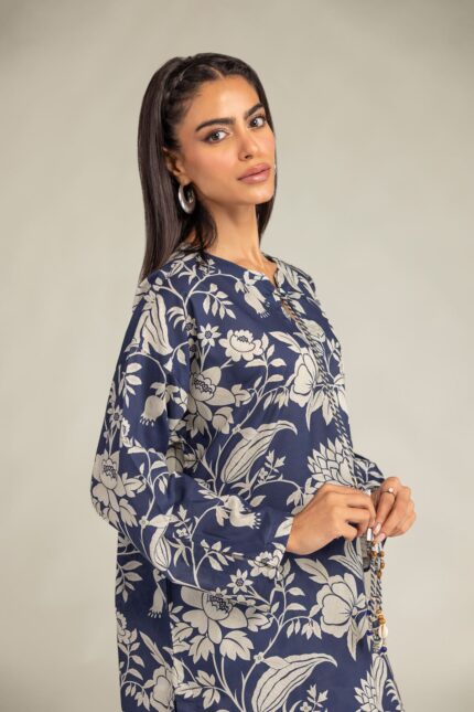 Floral Navy Kurta - View 1