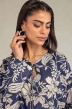 Floral Navy Kurta - View 4