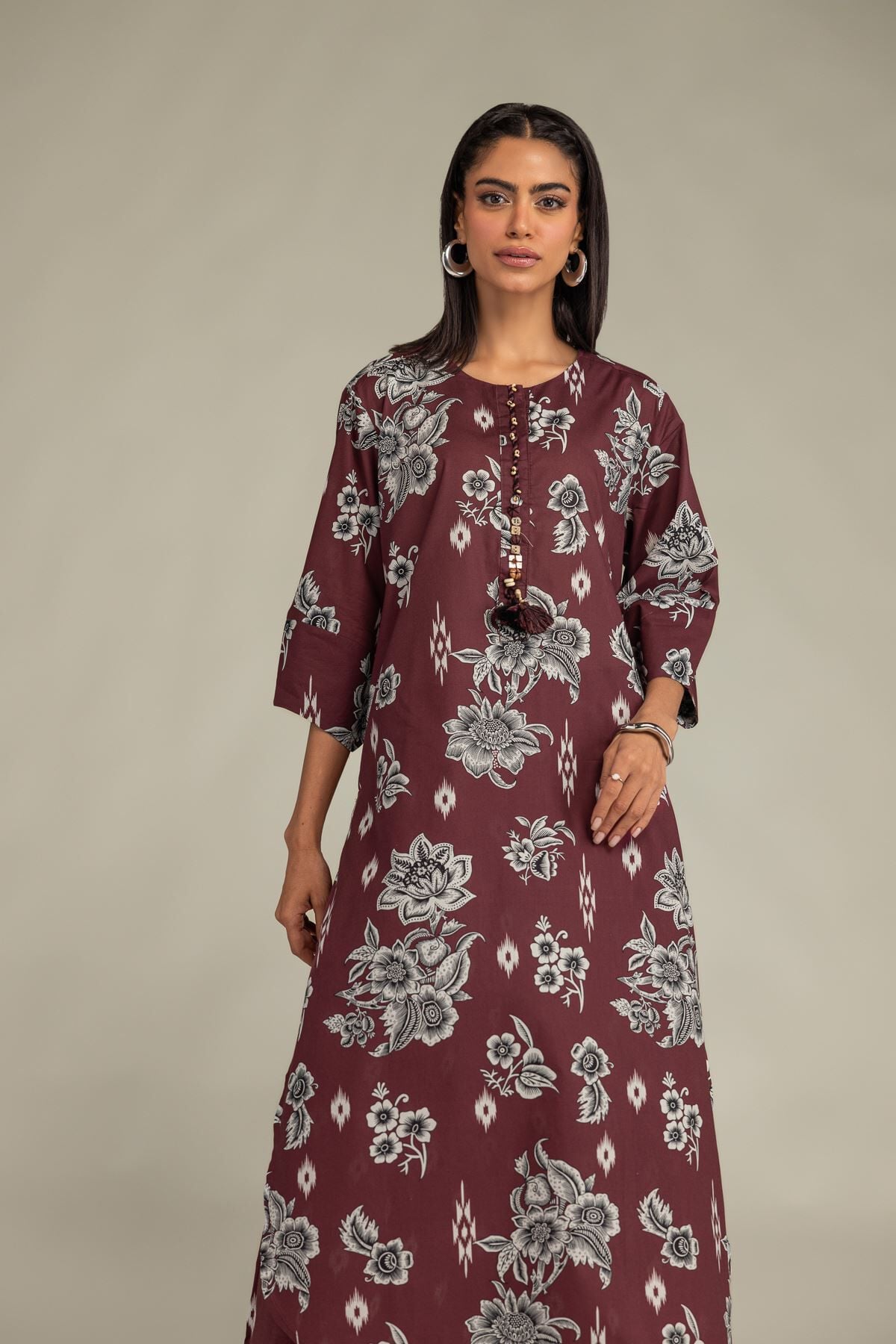 Maroon Floral Kurta-1 Maroon Floral Kurta - View 1