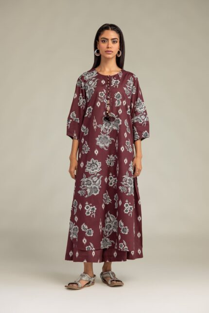 Maroon Floral Kurta - View 2