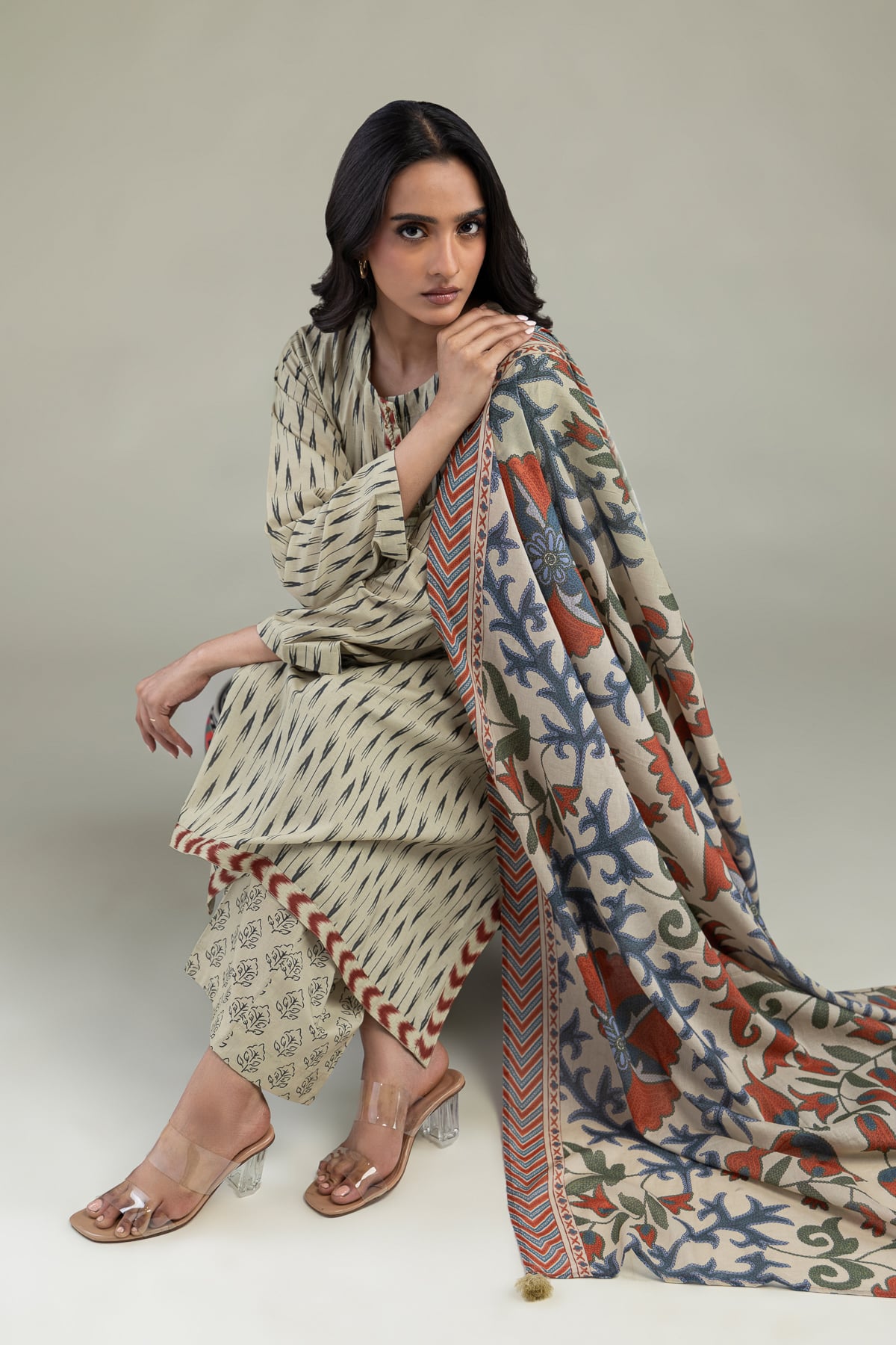 1-26-303-C-G1-VG_MULTI-1 Floral Lawn Dupatta - View 1