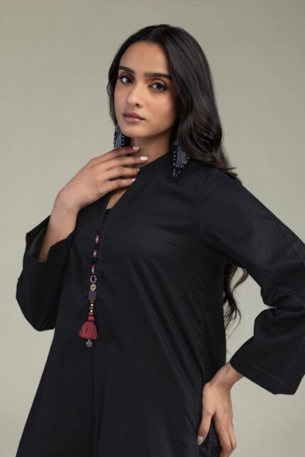 Solid Black Kurta - View 2