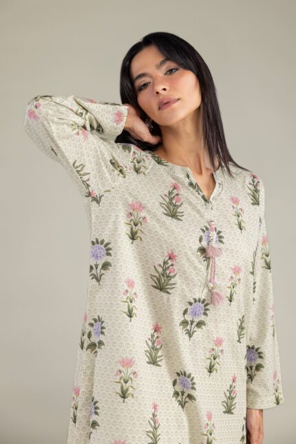 Floral Cambric Kurta - View 1