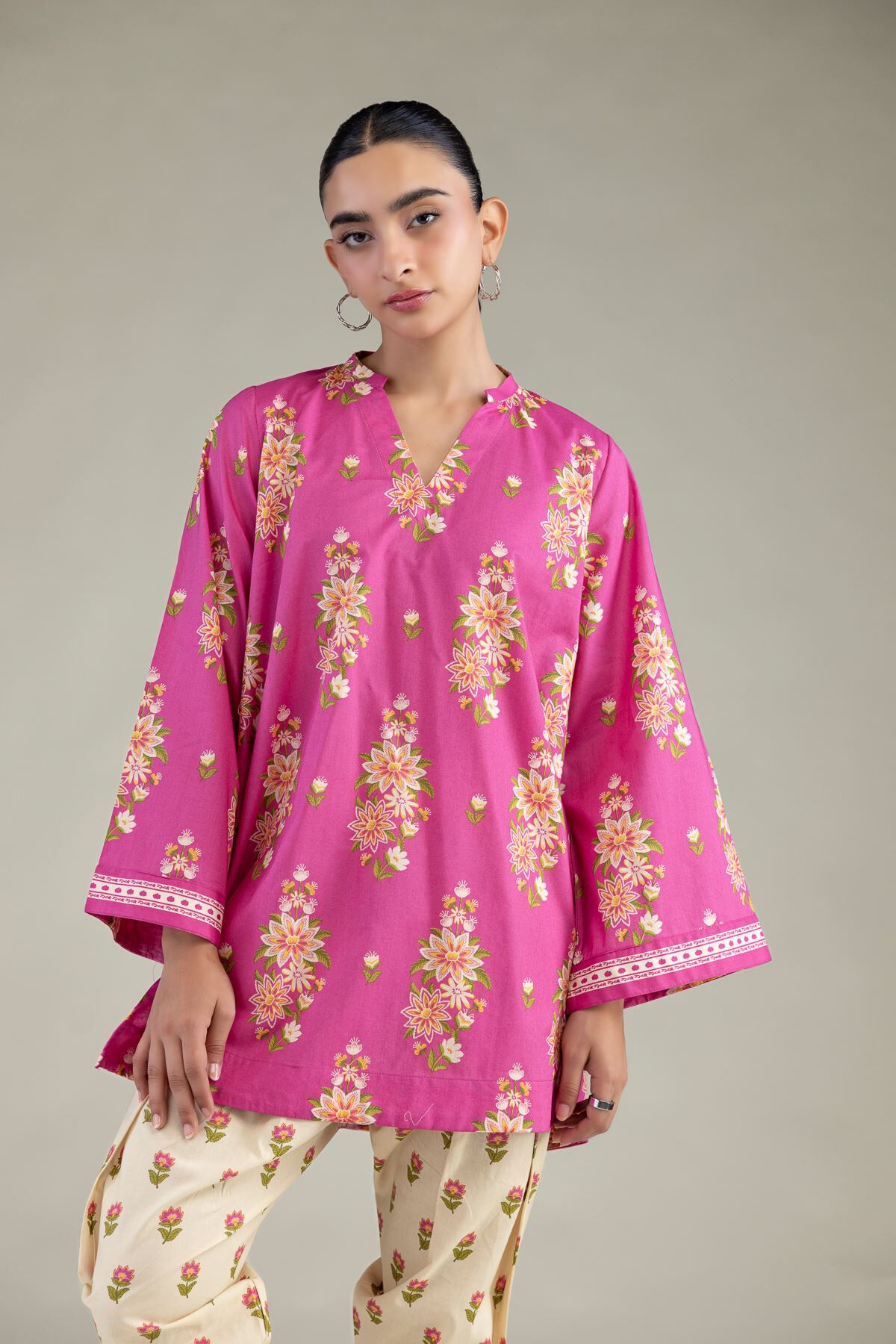 Floral Cambric Kurta-1 Floral Cambric Kurta - View 1