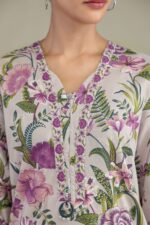 Floral V-Neck Kurta - View 1