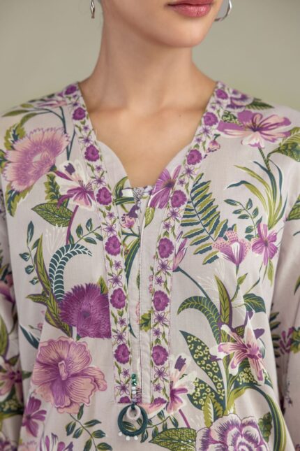 Floral V-Neck Kurta - View 1