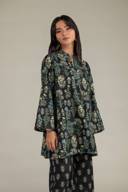 Black Floral Kurta - View 2