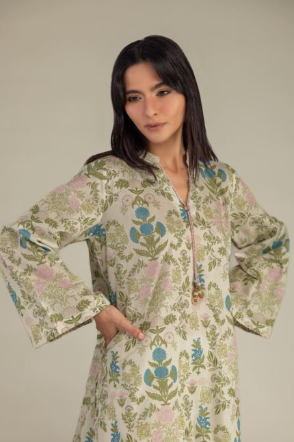 Floral V-Neck Kurta - View 2