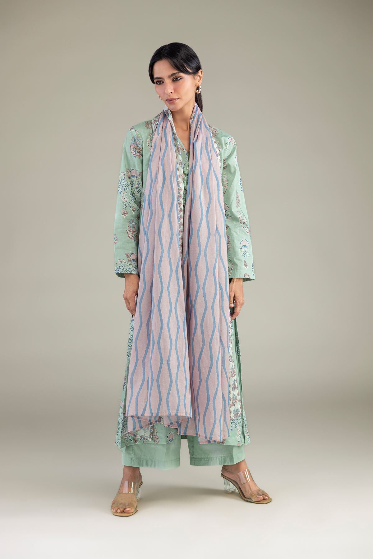 Mint V-Neck Kurta-1 Mint V-Neck Kurta - View 1