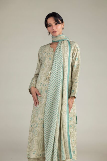 Beige Lawn Dupatta - View 1