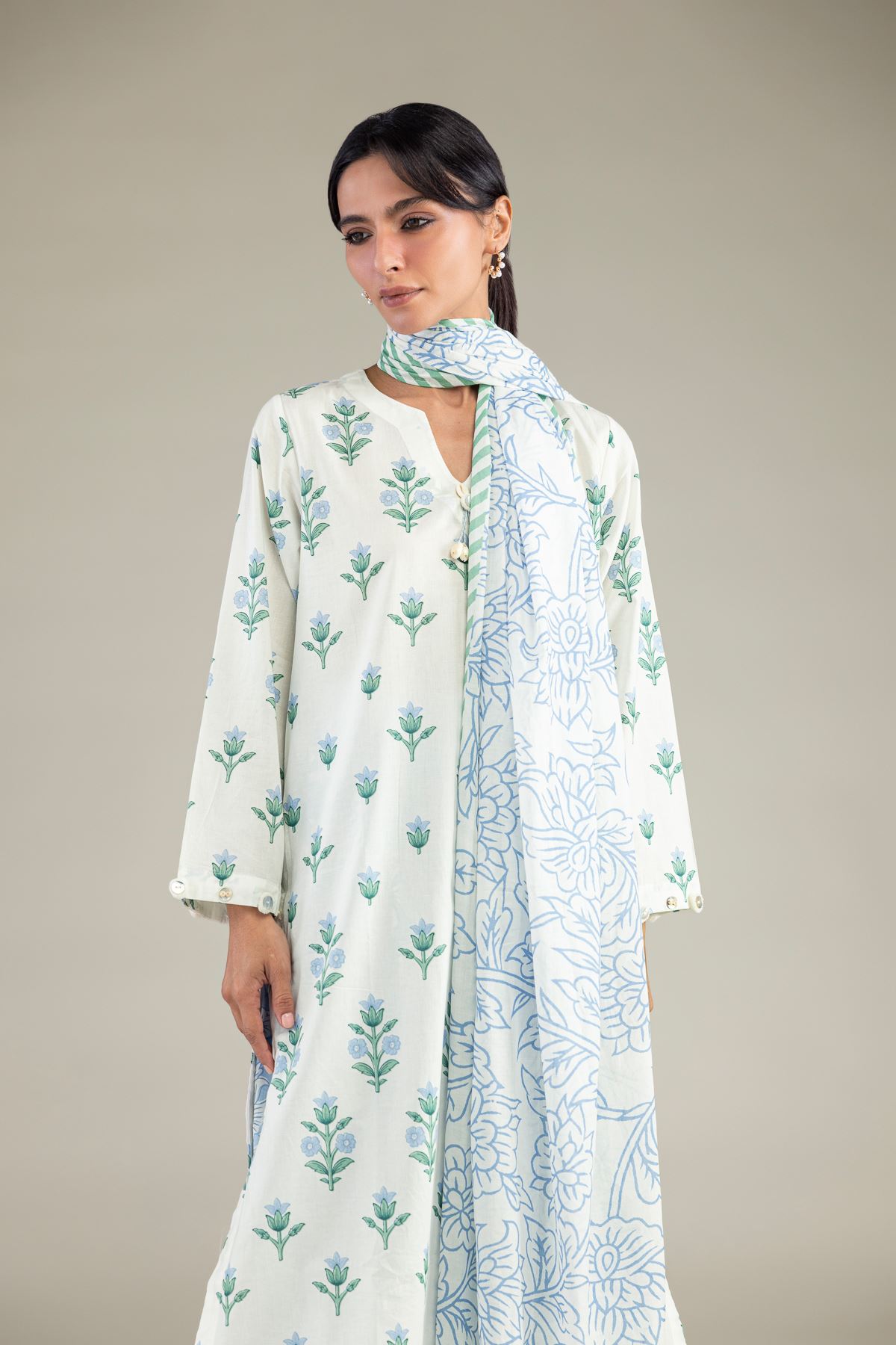 1-26-311-C-D1-VG_MULTI-1 Floral Lawn Dupatta - View 1
