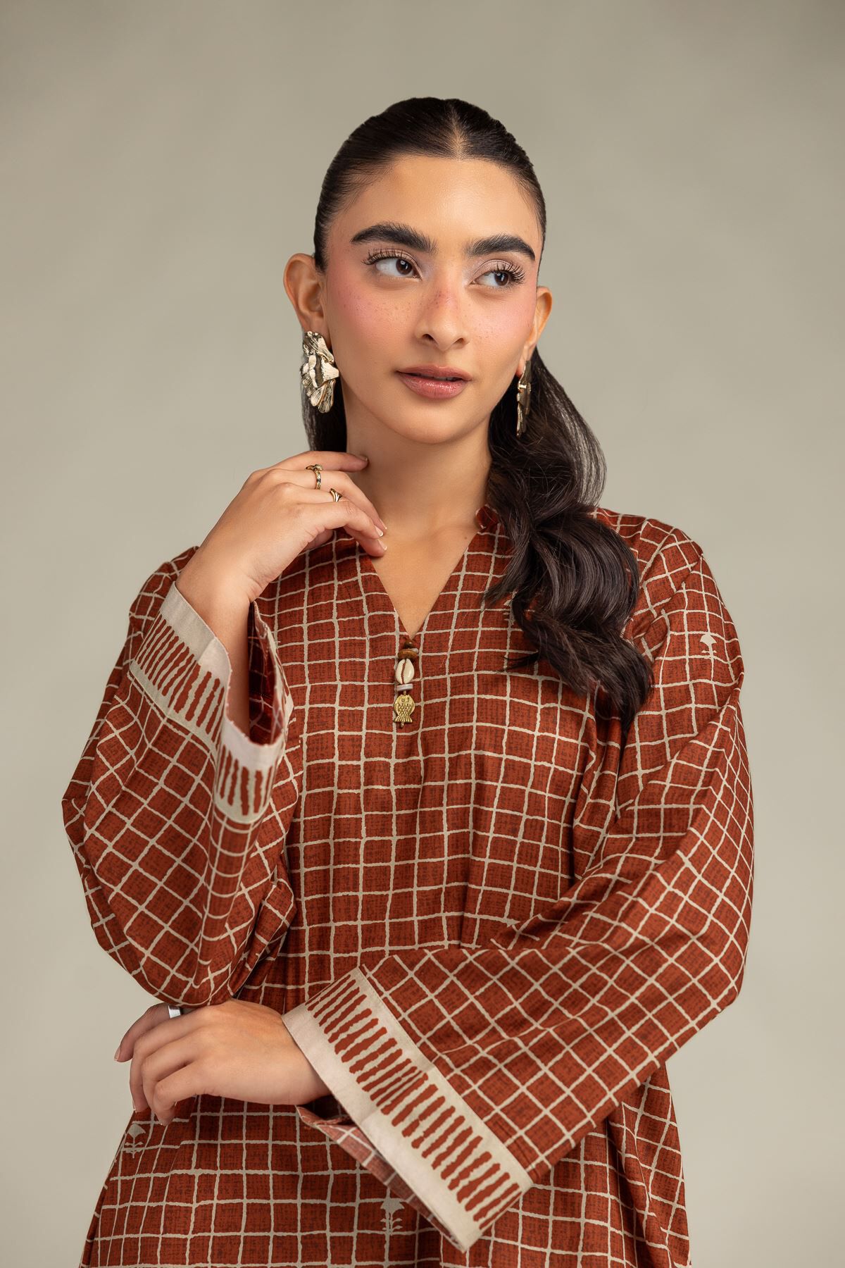 Cambric V-Neck Kurta-1 Cambric V-Neck Kurta - View 1