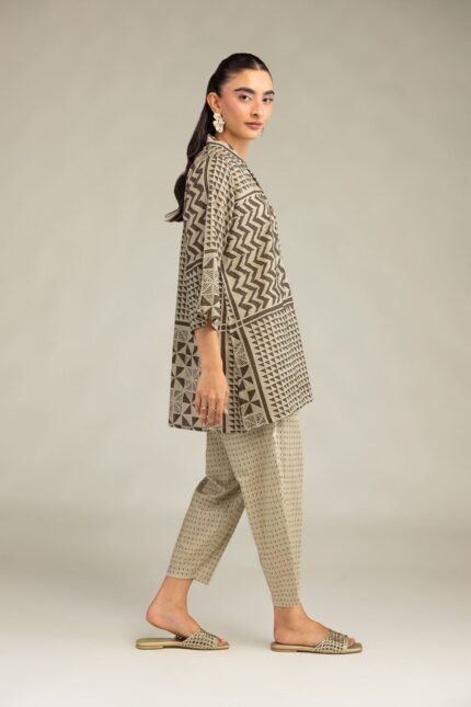 Beige V-Neck Kurta - View 1