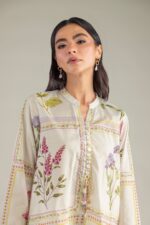 Floral Band-Collar Kurta - View 4
