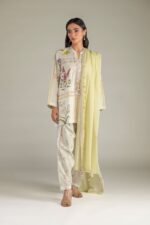 Floral Band-Collar Kurta - View 3