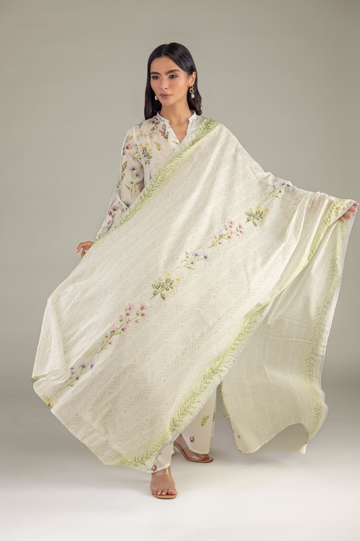 1-26-313-C-A1-VG_MULTI-1 Floral Lawn Dupatta - View 1