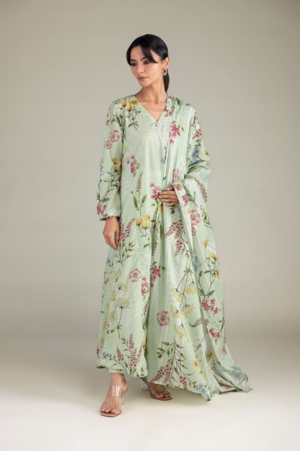 Floral Mint Dupatta - View 2