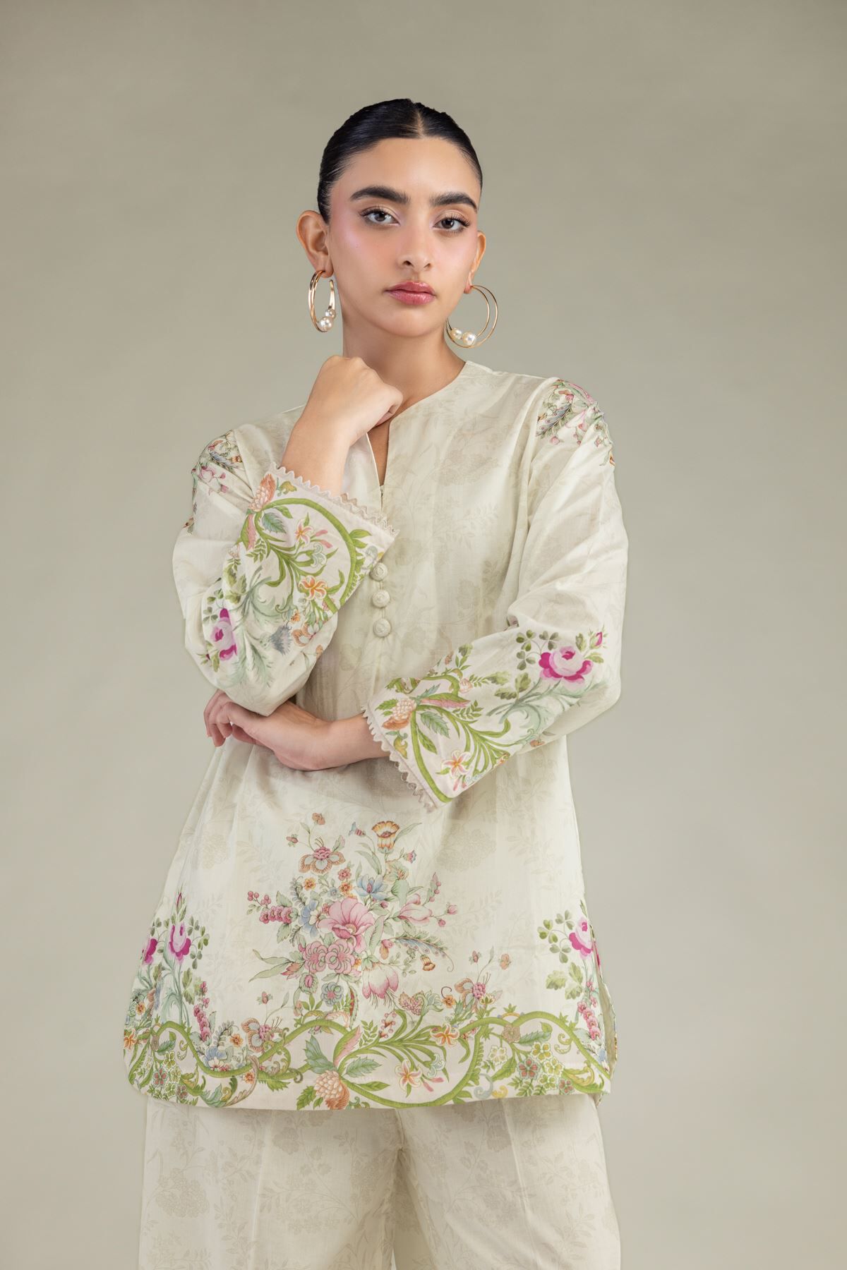 Short V-Neck Kurta-1 Short V-Neck Kurta - View 1