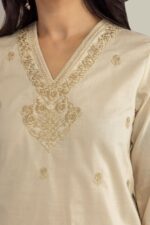 Beige V-Neck Kurta - View 3