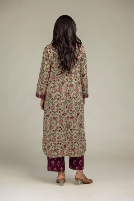 Floral Beige Kurta - View 1