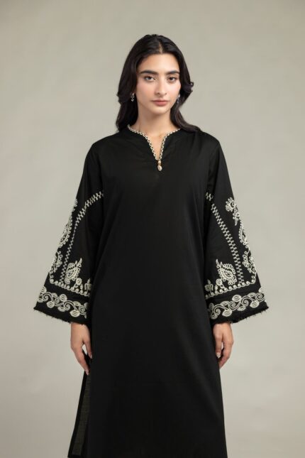 Black Cambric Kurta - View 1